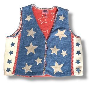 Vintage Blue and Red Star V-Neck Sweater